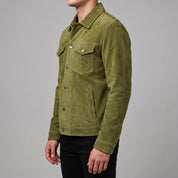 Men's Olive Green Suede Trucker Jacket — Dockley