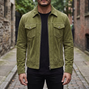 Men's Olive Green Suede Trucker Jacket — Ward