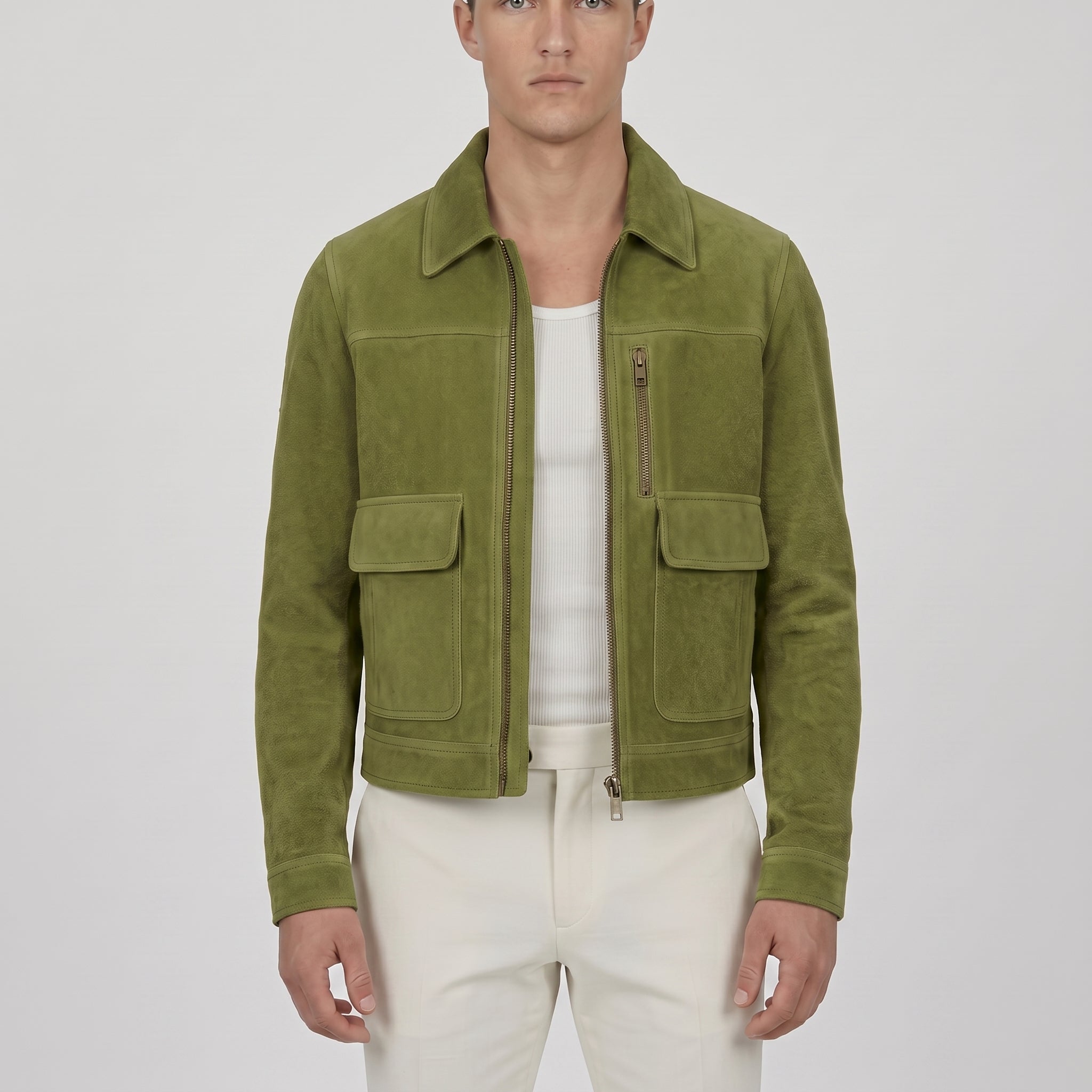 Men's Olive Green Suede Utility Jacket — Allendale