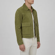 Men's Olive Green Suede Utility Jacket — Allendale