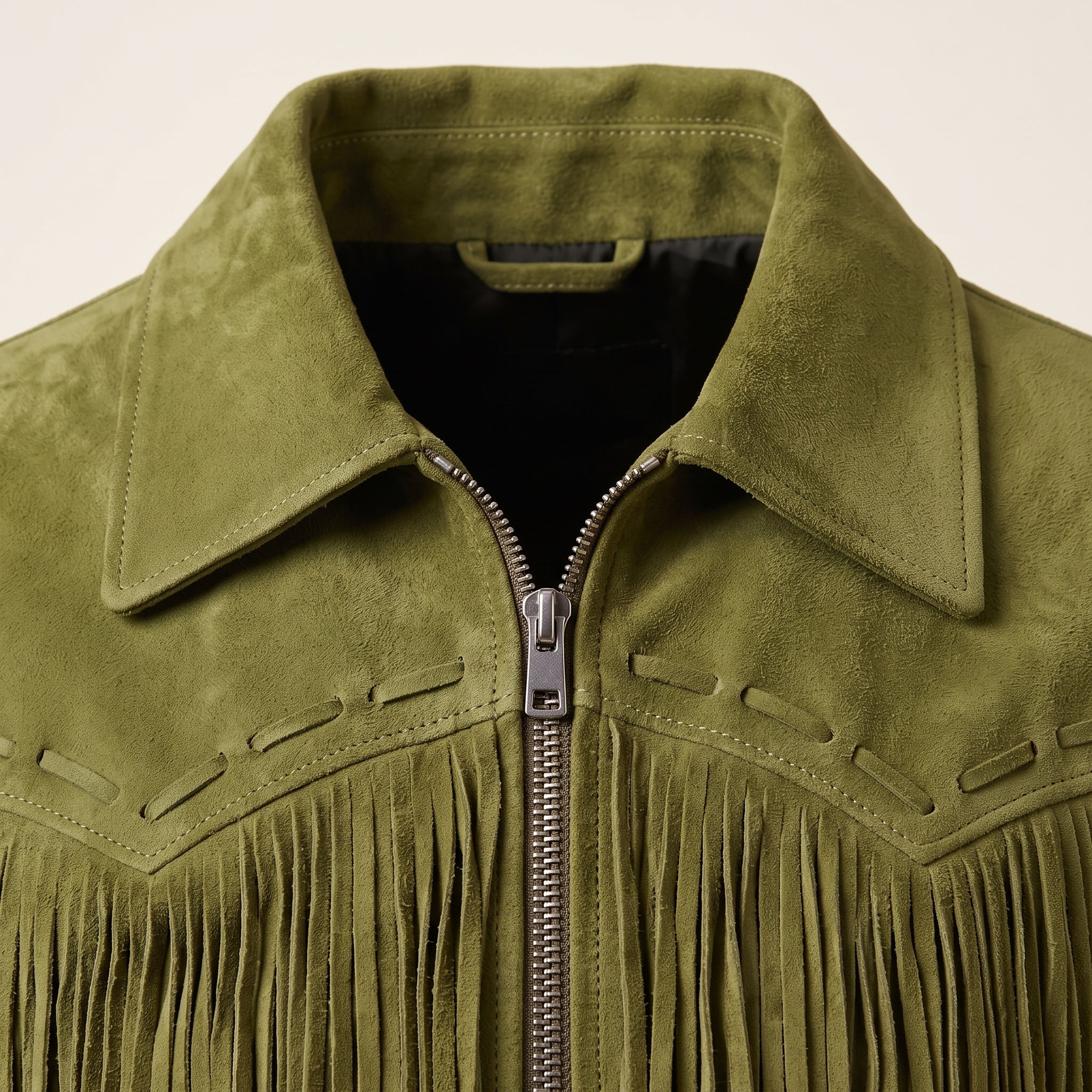 Men's Olive Green Suede Western Jacket with Fringes — Newbold
