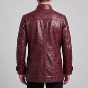 Men's Burgundy Leather Car Coat — Acrebank