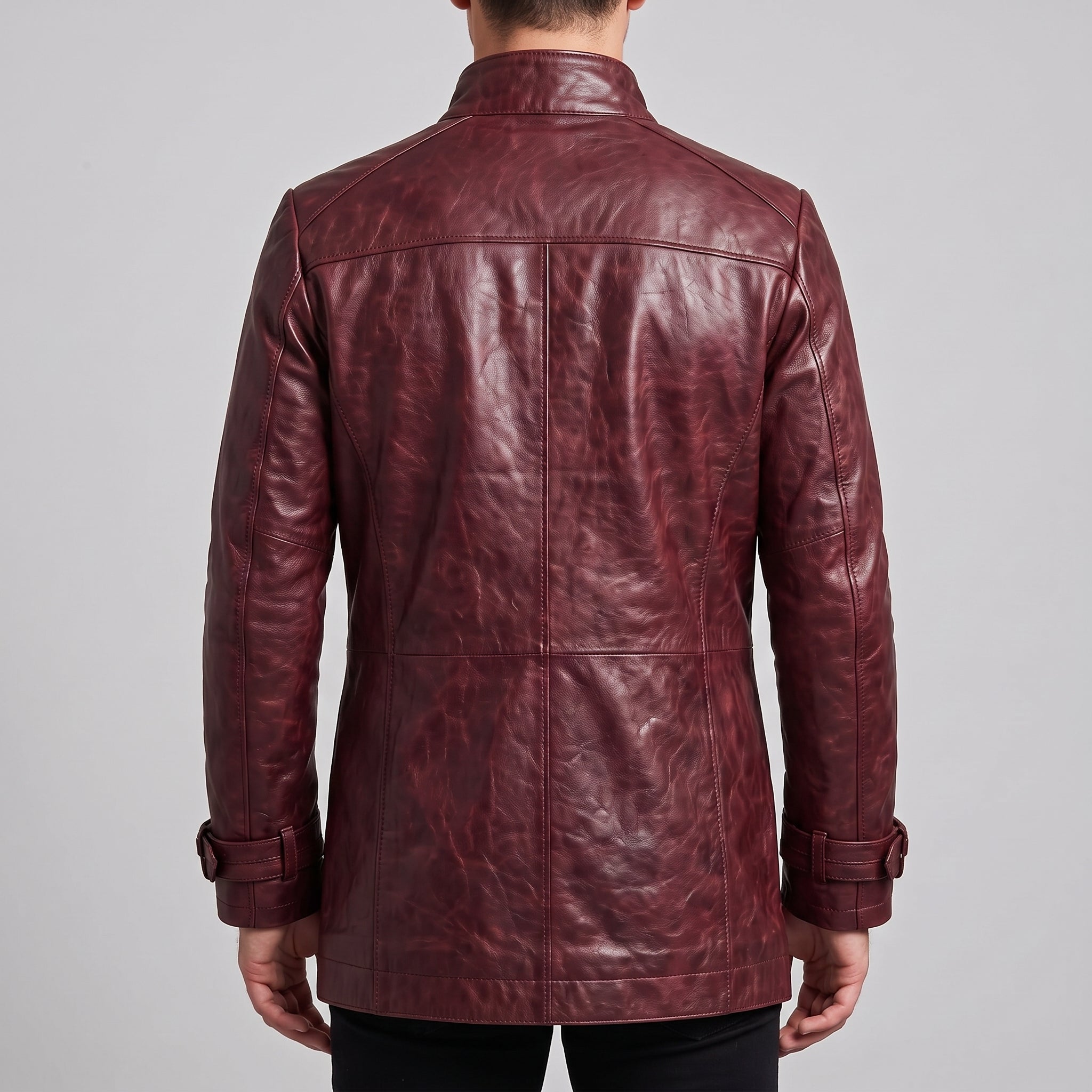 Men's Burgundy Leather Car Coat — Acrebank