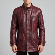 Men's Burgundy Leather Car Coat — Acrebank