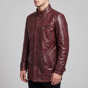 Men's Burgundy Leather Car Coat — Acrebank