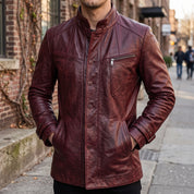 Men's Burgundy Leather Car Coat — Acrebank