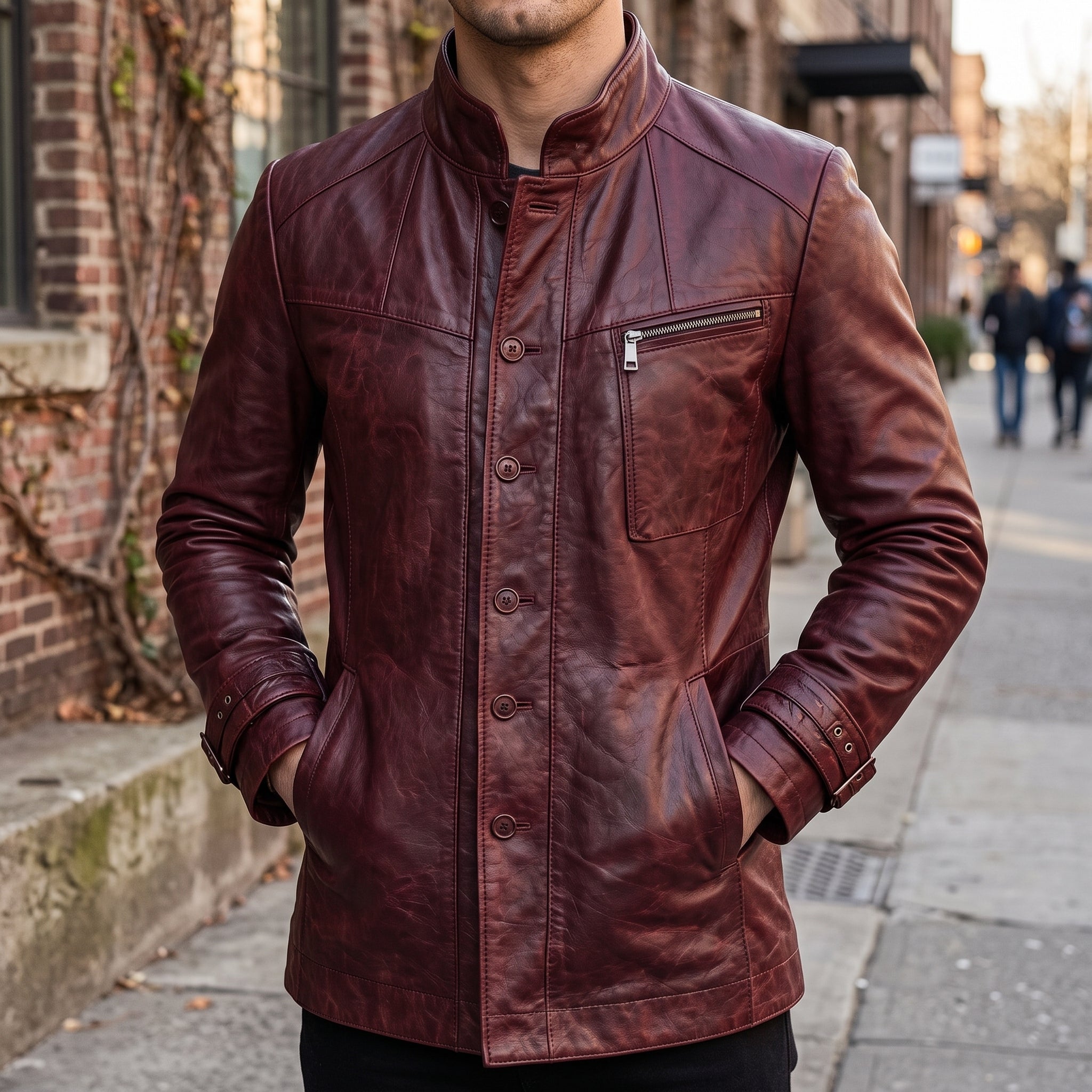 Men's Burgundy Leather Car Coat — Acrebank