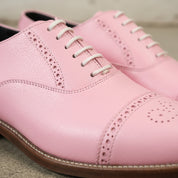 Men's Pink Cap-Toe Pebbled Leather Oxfords — Scarlett