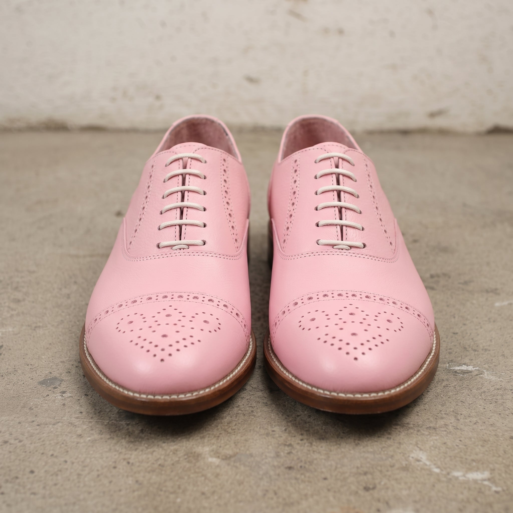 Men's Pink Cap-Toe Pebbled Leather Oxfords — Scarlett
