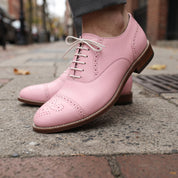 Men's Pink Cap-Toe Pebbled Leather Oxfords — Scarlett