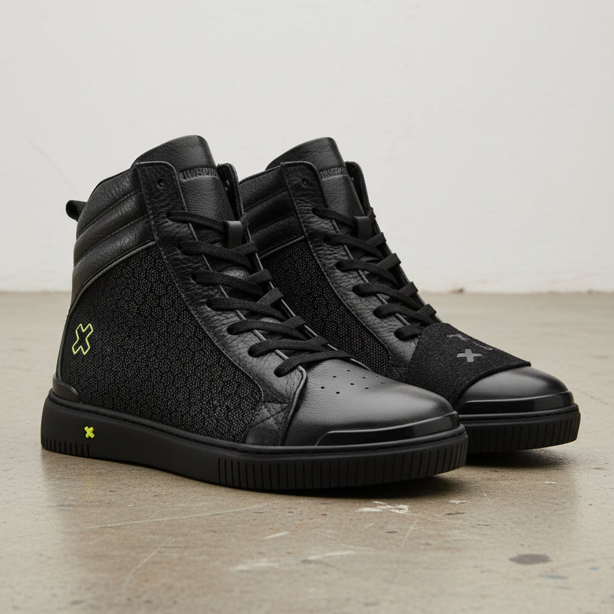 Men's Premium Full-Grain Leather Biker Boots - Moto Biking Boot - angle-view-showing-depth