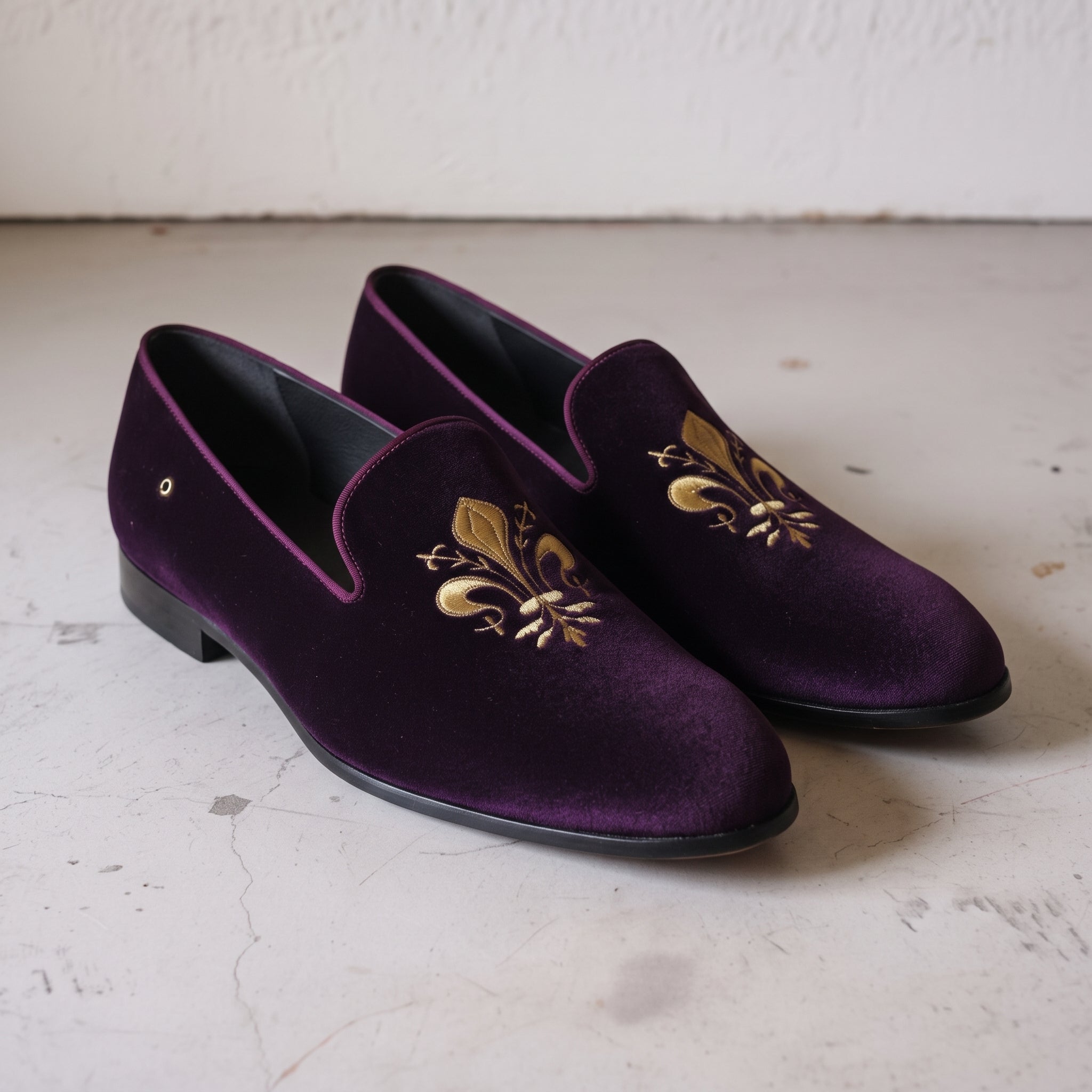 Men's Purple Embroidered Velvet Loafers — Coolidge