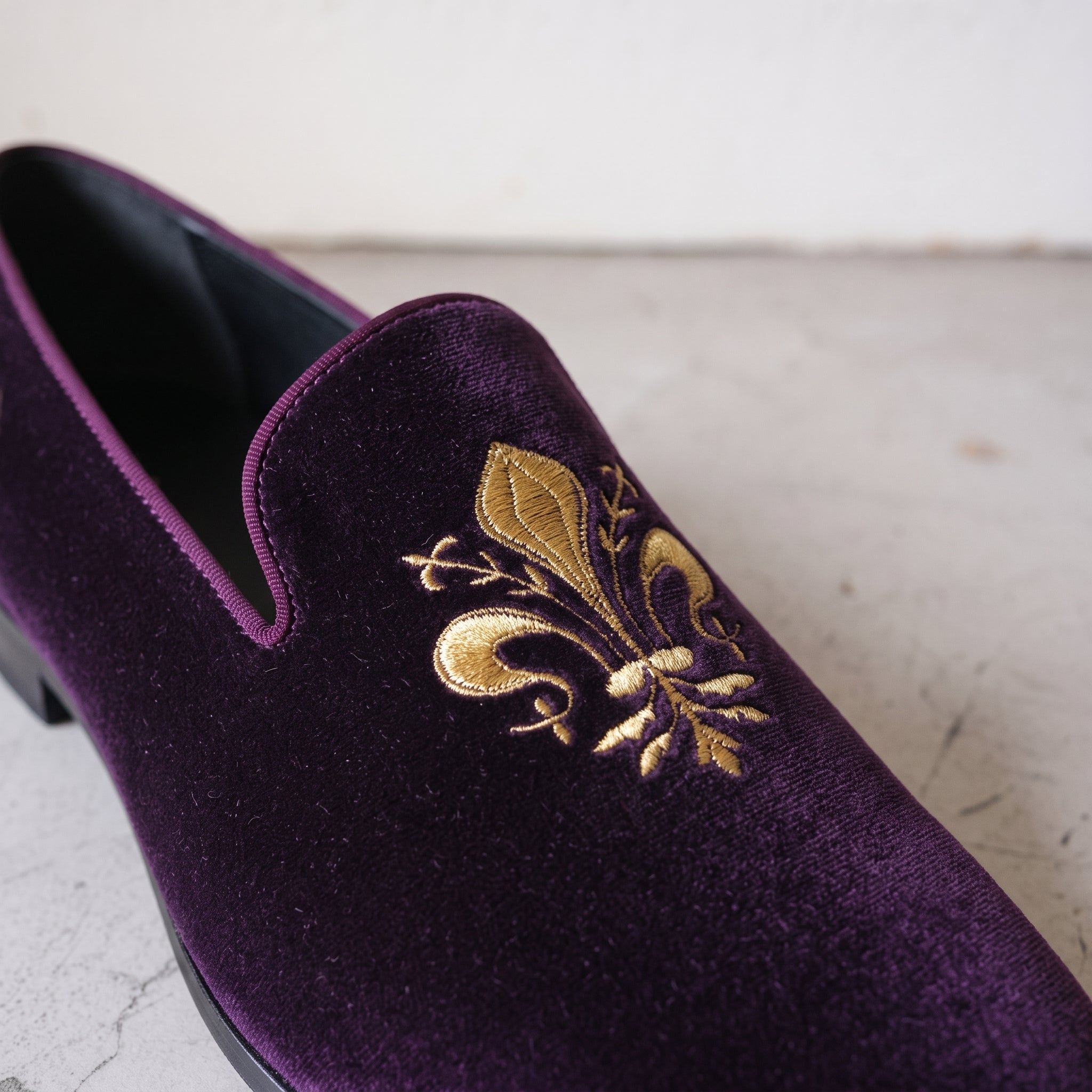 Men's Purple Embroidered Velvet Loafers — Coolidge