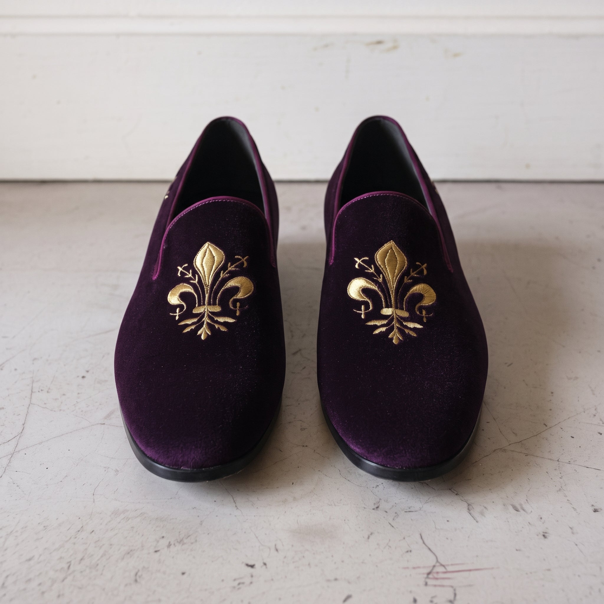 Men's Purple Embroidered Velvet Loafers — Coolidge