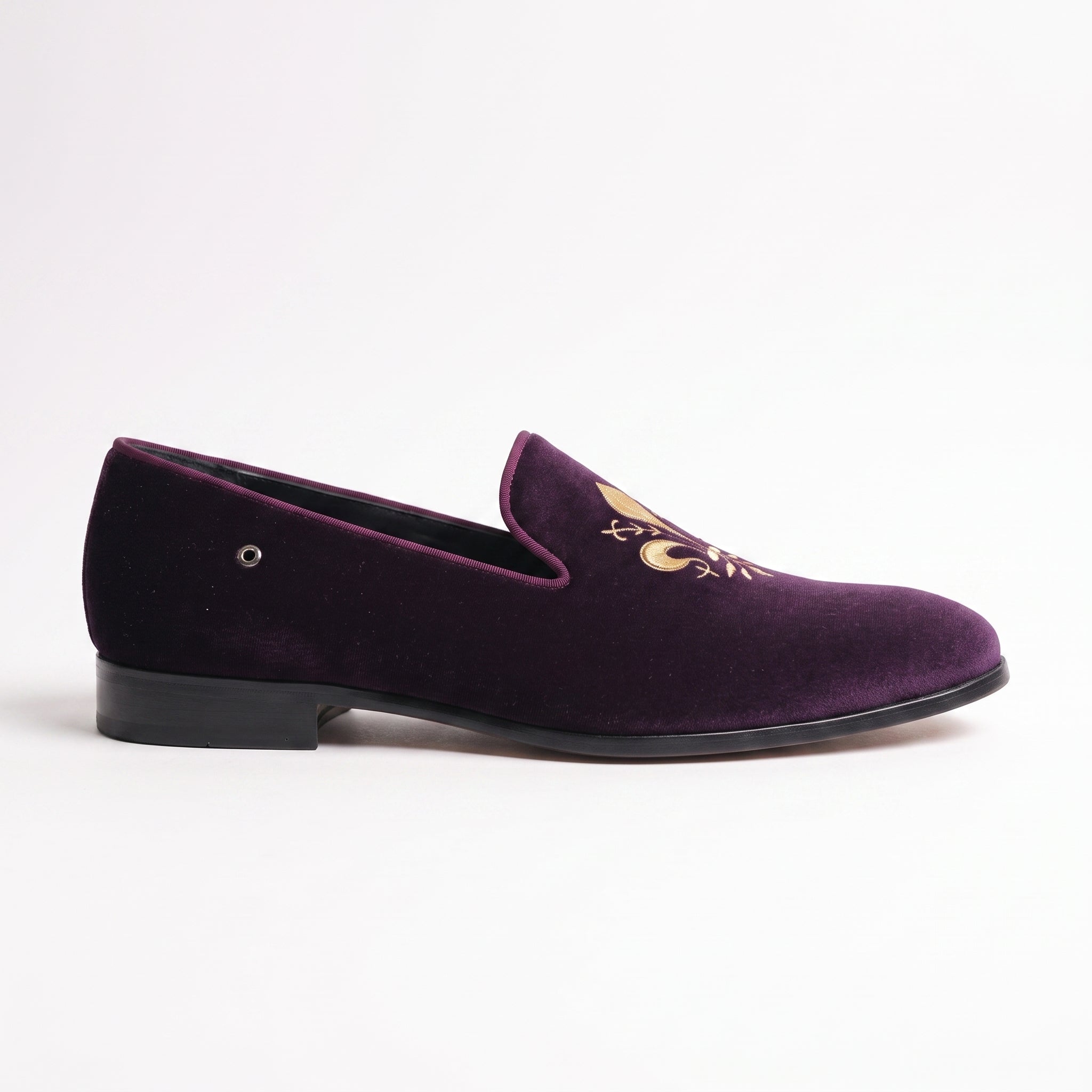 Men's Purple Embroidered Velvet Loafers — Coolidge
