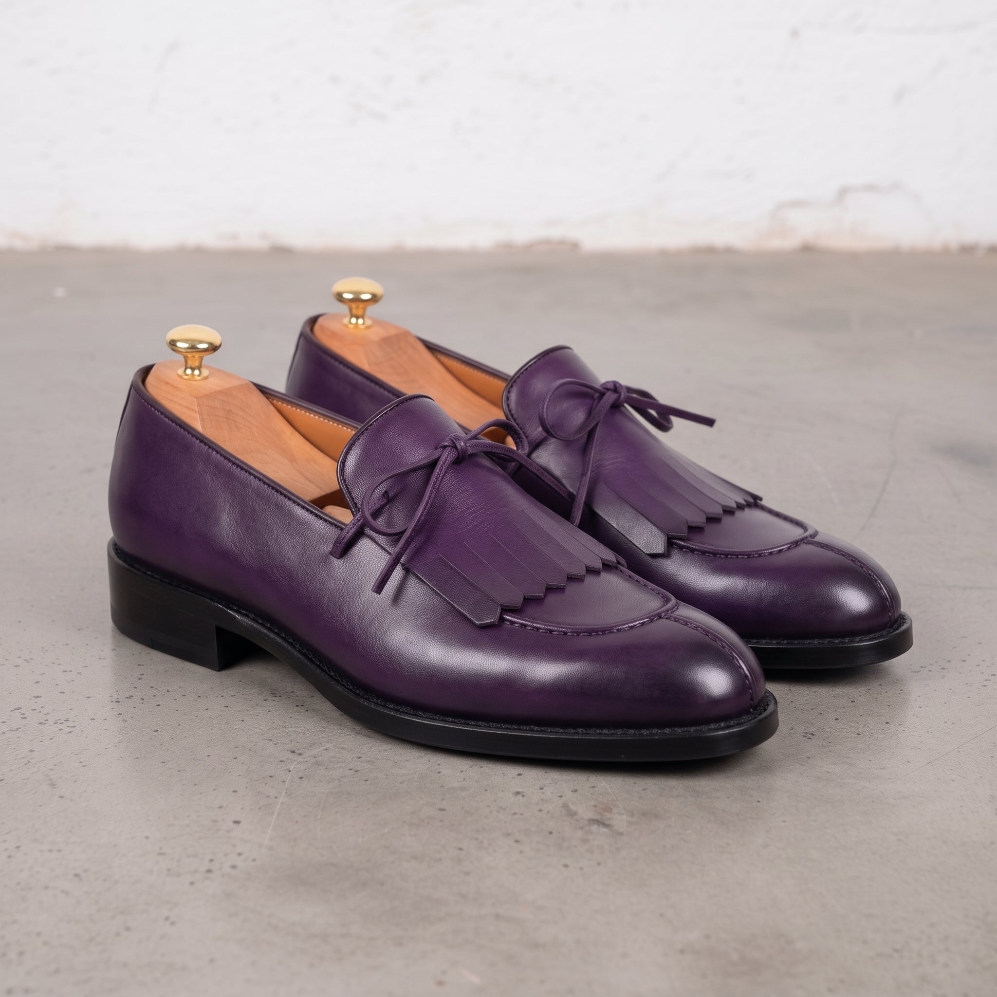 Men's Purple Fringe Apron-Toe Leather Loafers — Braydon