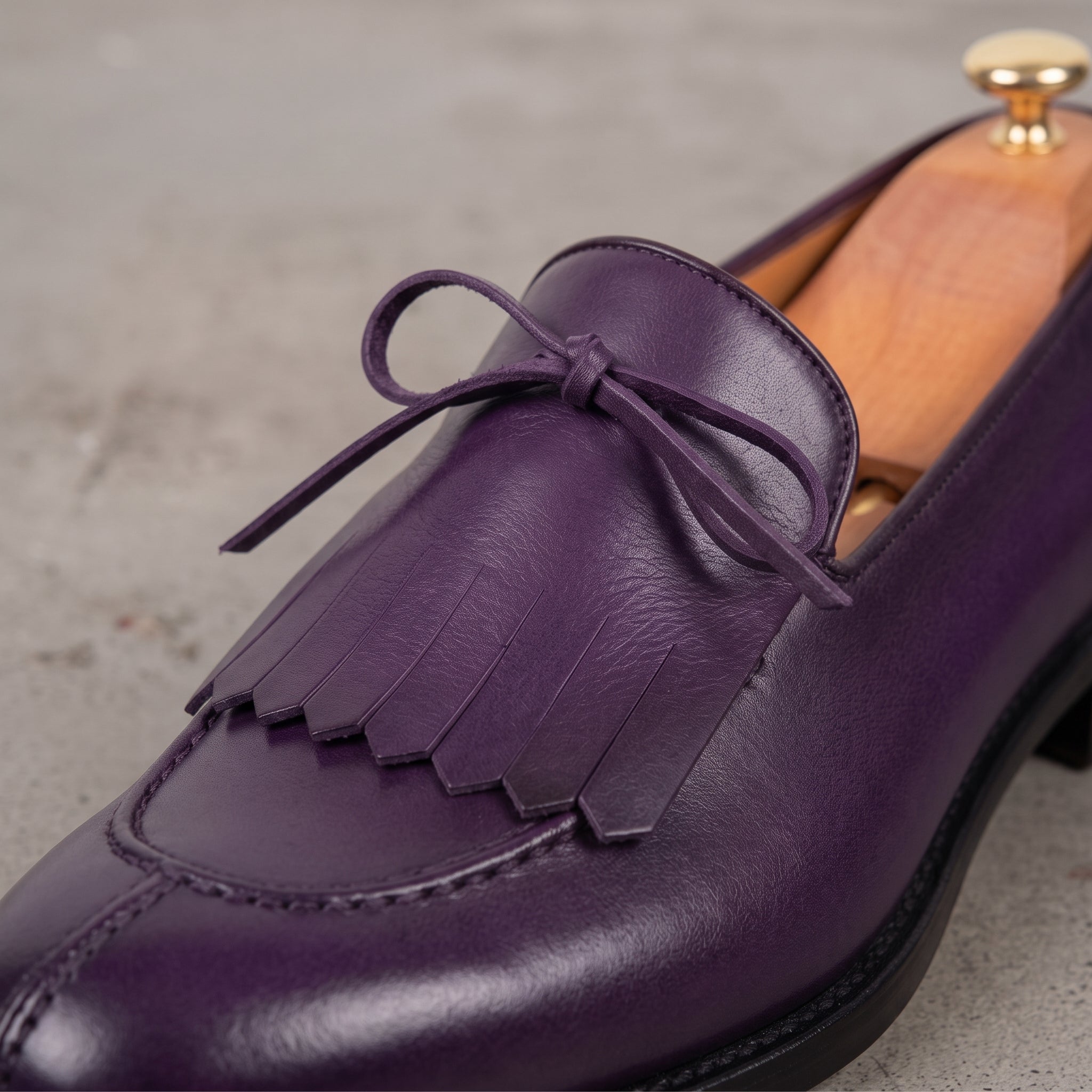 Men's Purple Fringe Apron-Toe Leather Loafers — Braydon