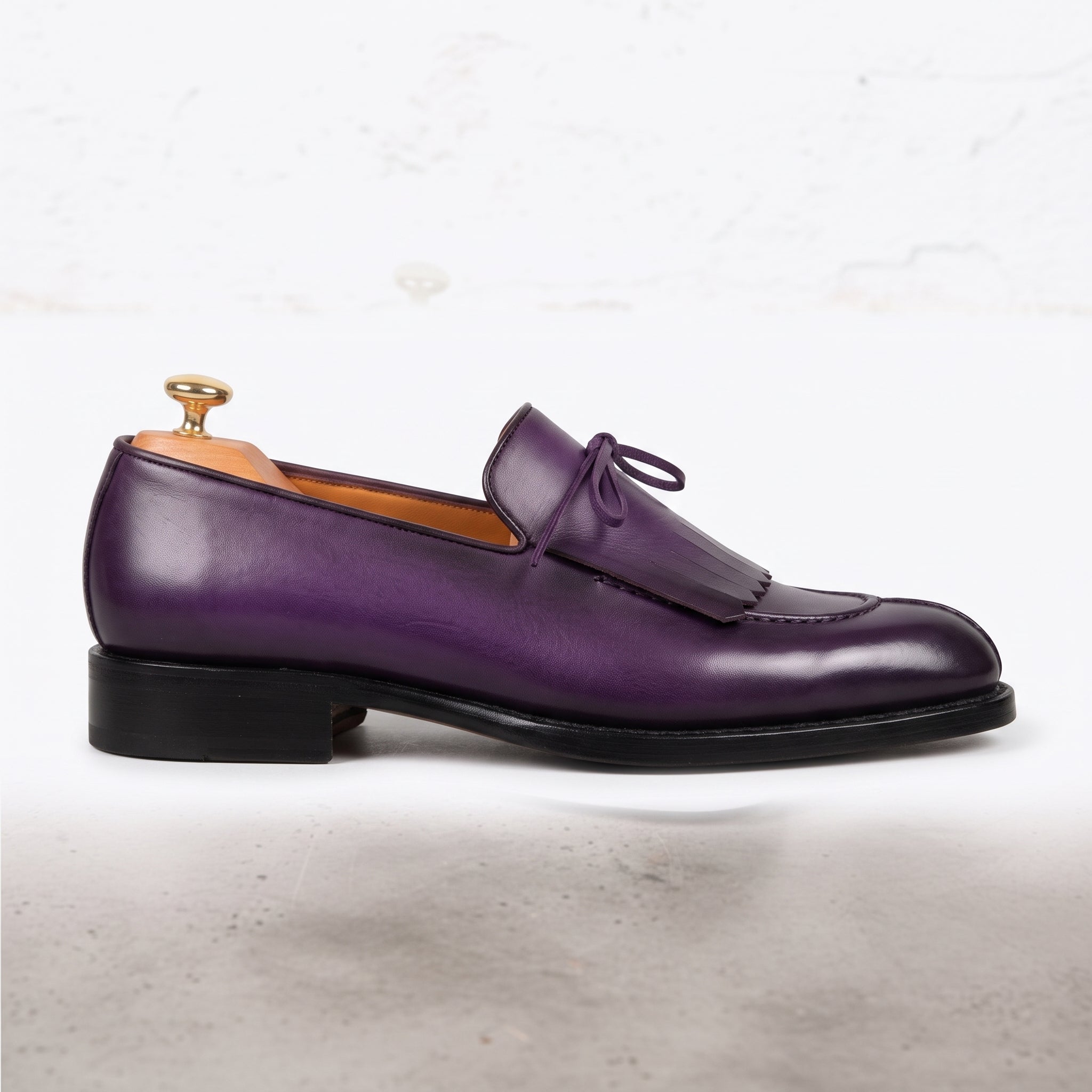 Men's Purple Fringe Apron-Toe Leather Loafers — Braydon