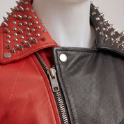 Men's Red and Black Studded Leather Biker Jacket — Gundry