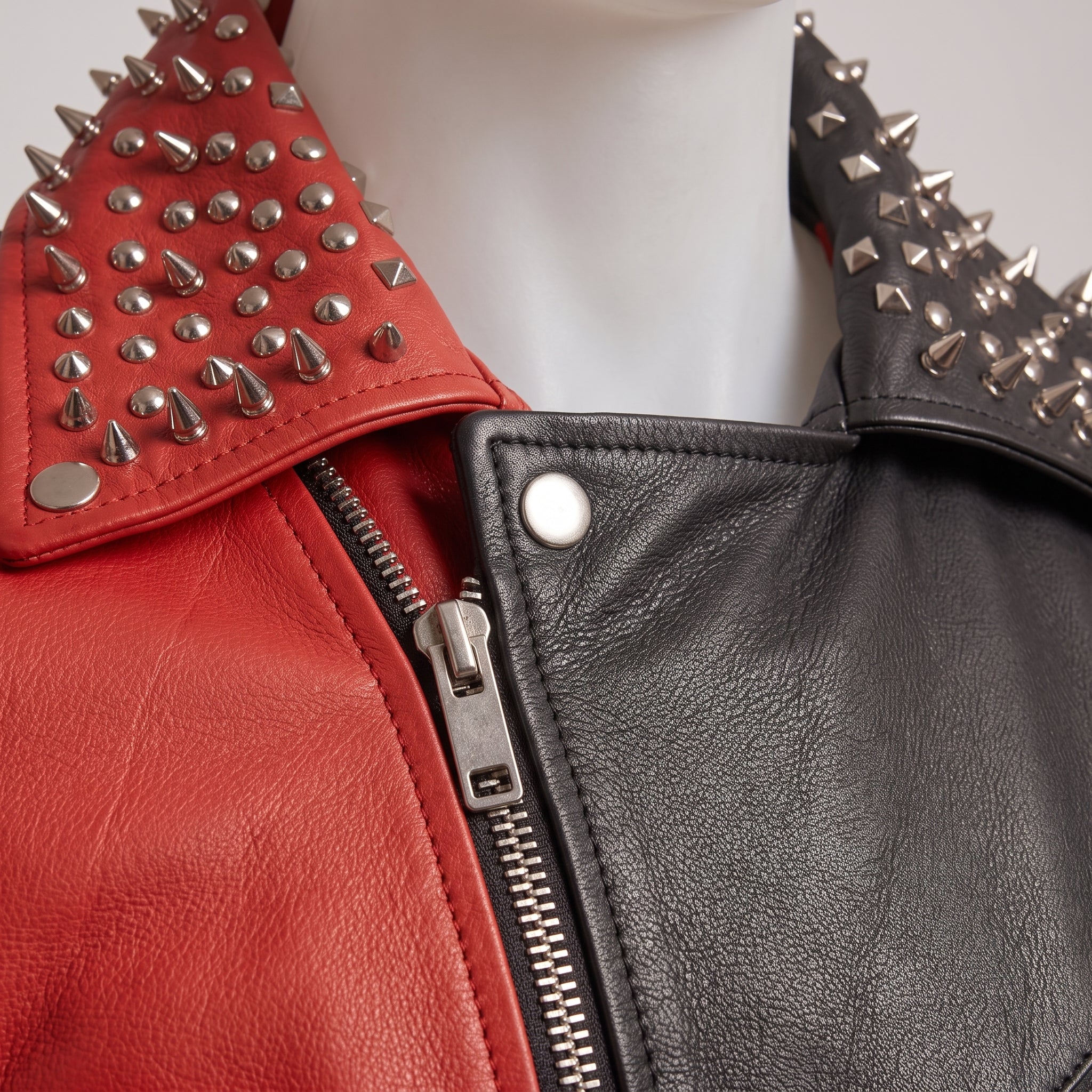 Men's Red and Black Studded Leather Biker Jacket — Gundry