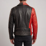 Men's Red and Black Studded Leather Biker Jacket — Gundry