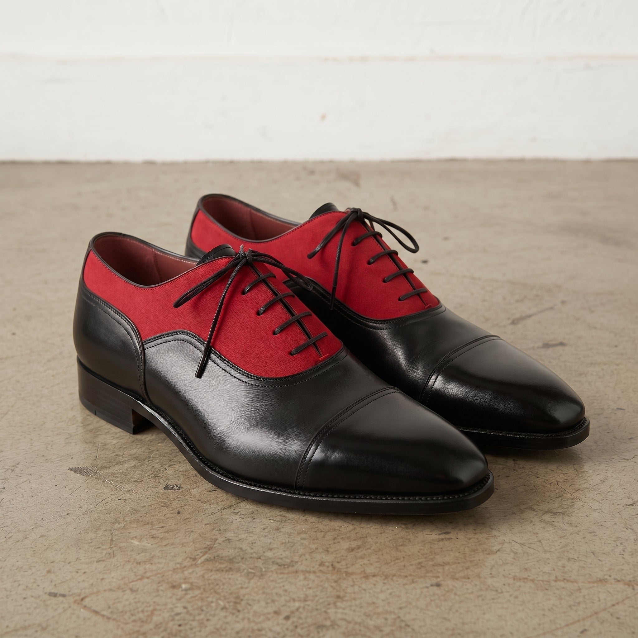 Men's Red and Black Two-Tone Cap-Toe Leather Oxfords — Clements