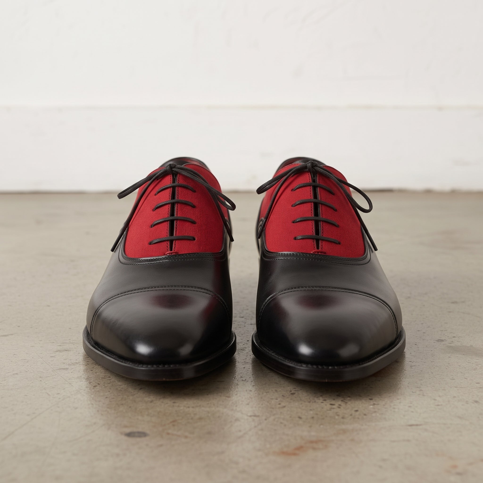 Men's Red and Black Two-Tone Cap-Toe Leather Oxfords — Clements