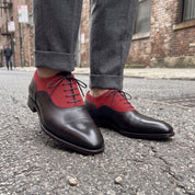 Men's Red and Black Two-Tone Cap-Toe Leather Oxfords — Clements