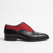 Men's Red and Black Two-Tone Cap-Toe Leather Oxfords — Clements