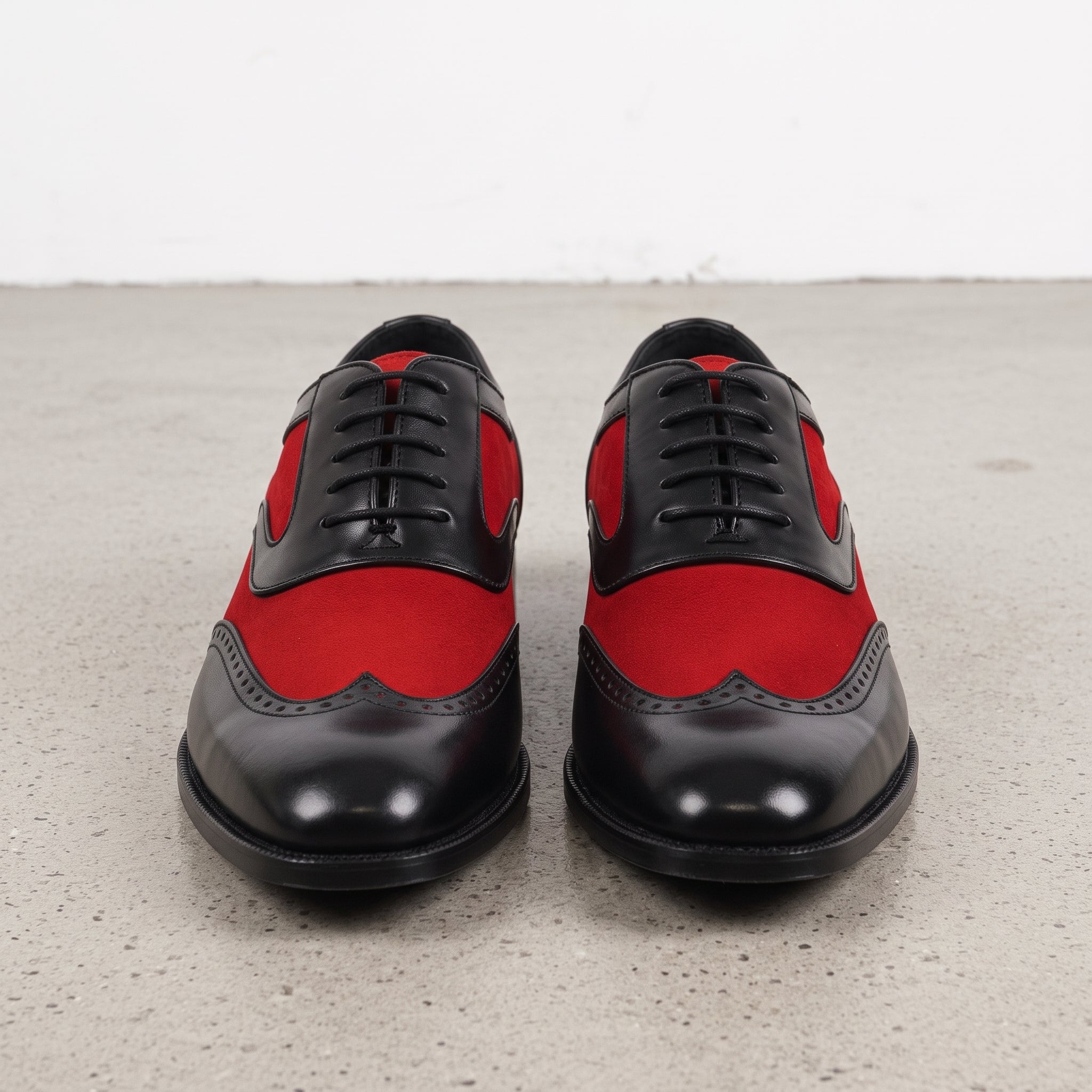 Men's Red and Black Two-Tone Wingtip Leather Spectator Oxfords — Anstruther