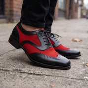 Men's Red and Black Two-Tone Wingtip Leather Spectator Oxfords — Anstruther