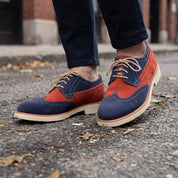 Men's Red and Navy Two-Tone Wingtip Suede Derby Shoes — Goodall