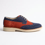 Men's Red and Navy Two-Tone Wingtip Suede Derby Shoes — Goodall