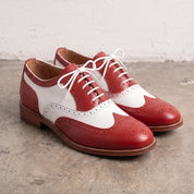 Men's Red and White Wingtip Leather Full Brogue Derby Shoes — Acworth