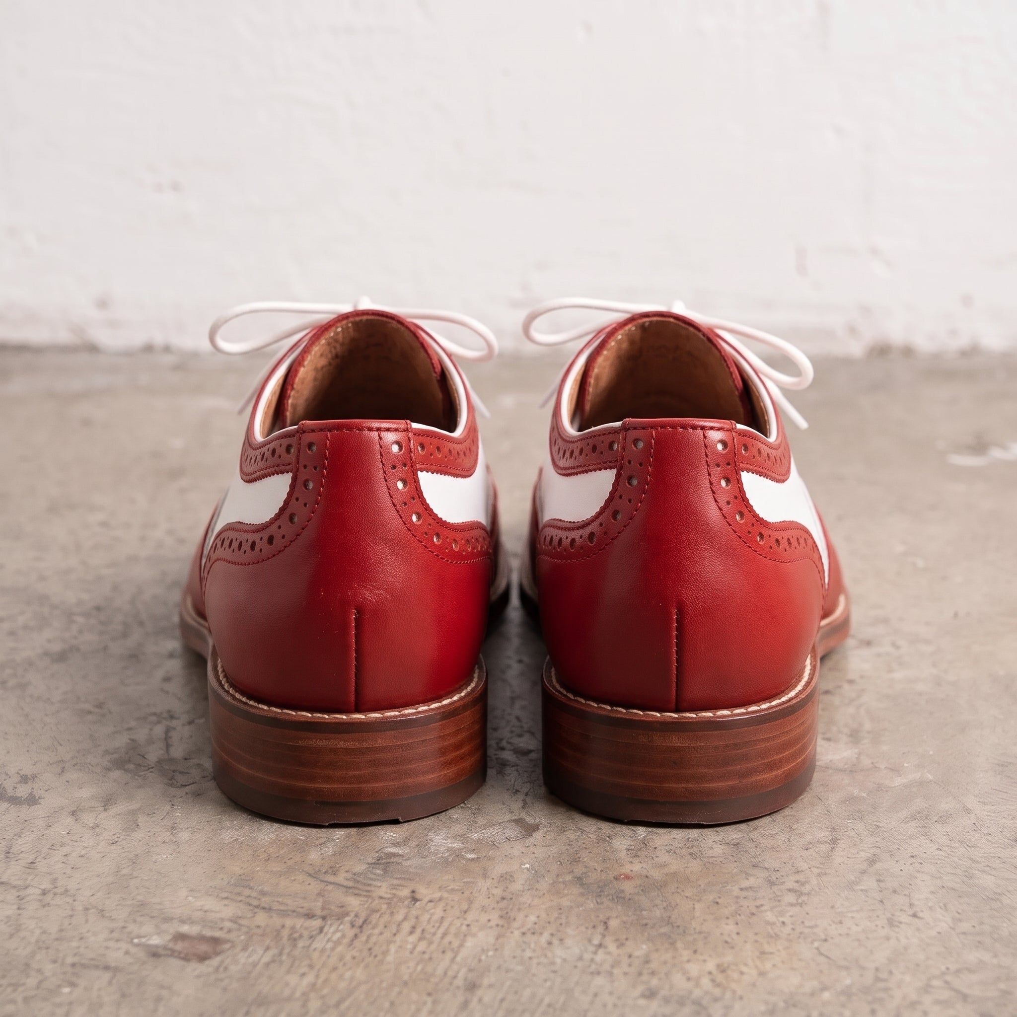 Men's Red and White Wingtip Leather Full Brogue Derby Shoes — Acworth