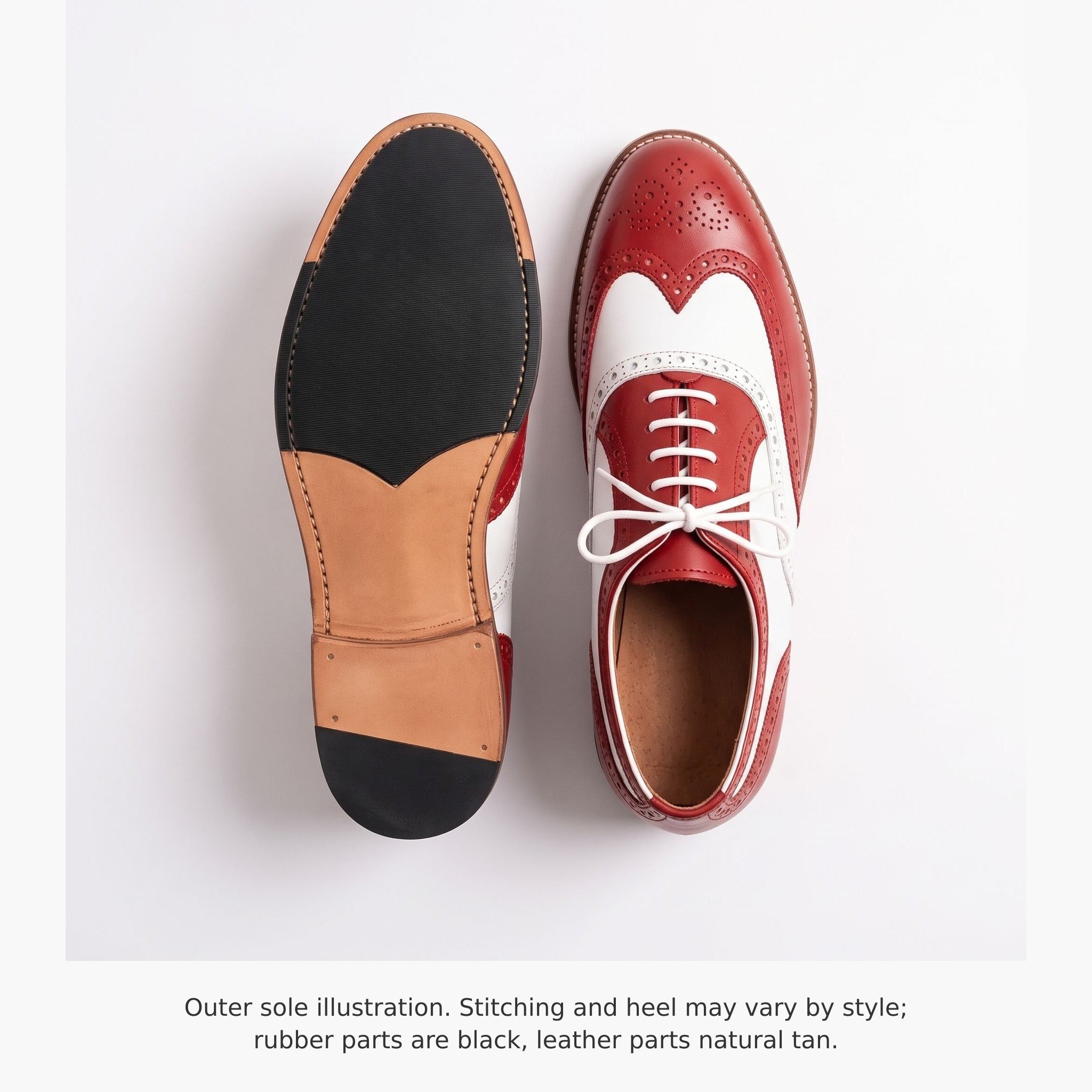 Men's Red and White Wingtip Leather Full Brogue Derby Shoes — Acworth