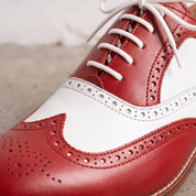 Men's Red and White Wingtip Leather Full Brogue Derby Shoes — Acworth