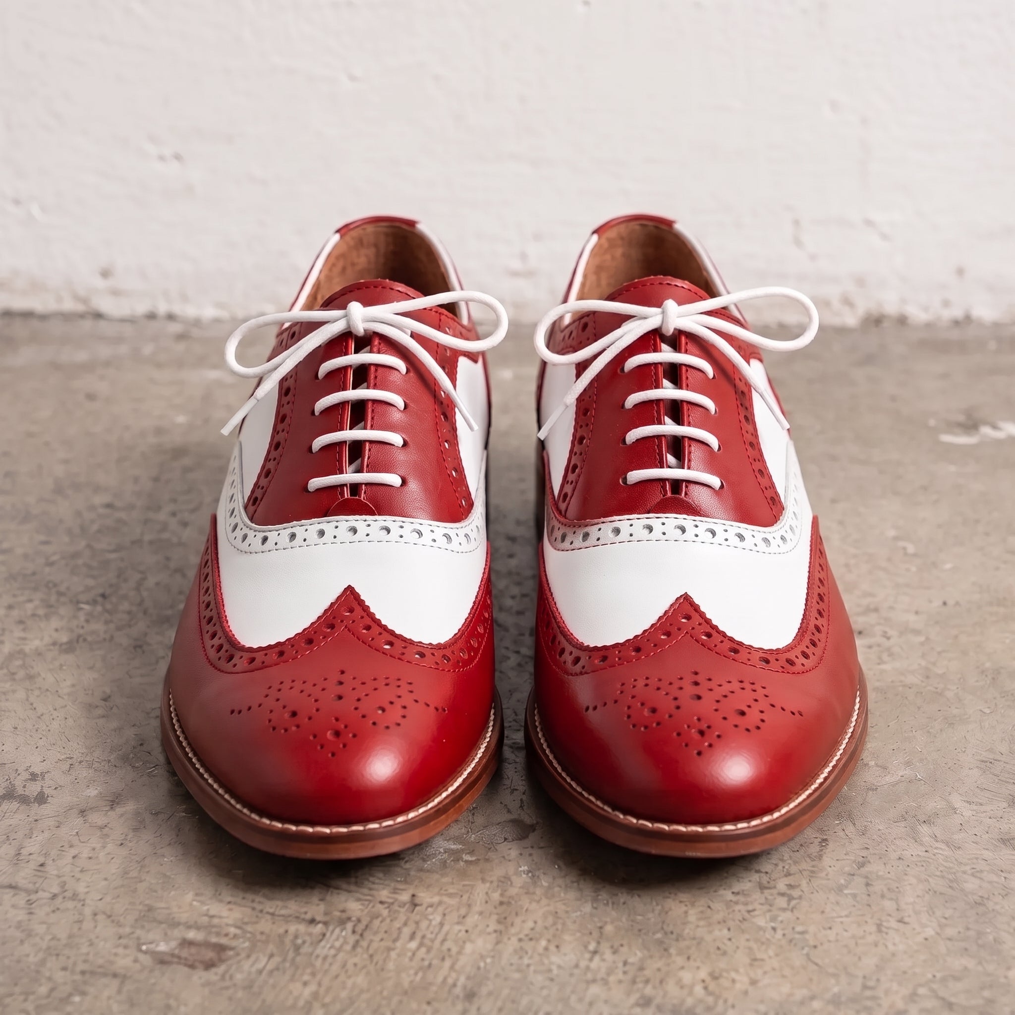 Men's Red and White Wingtip Leather Full Brogue Derby Shoes — Acworth