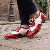 Men's Red and White Wingtip Leather Full Brogue Derby Shoes — Acworth