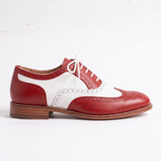 Men's Red and White Wingtip Leather Full Brogue Derby Shoes — Acworth