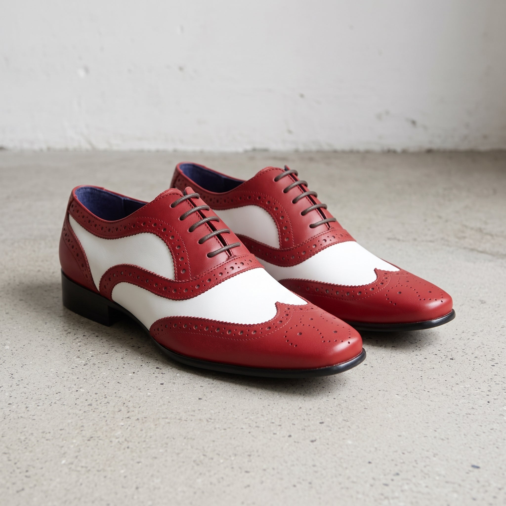 Men's Red and White Wingtip Leather Spectator Oxfords — Holland