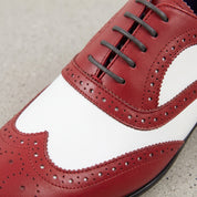 Men's Red and White Wingtip Leather Spectator Oxfords — Holland