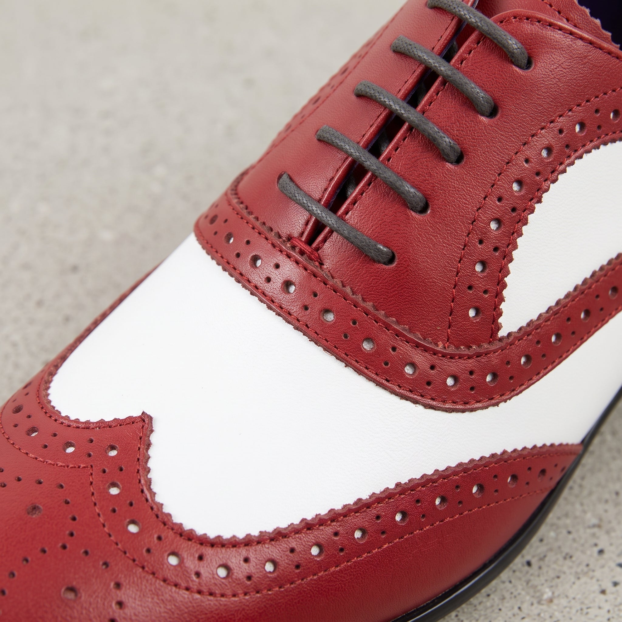 Men's Red and White Wingtip Leather Spectator Oxfords — Holland