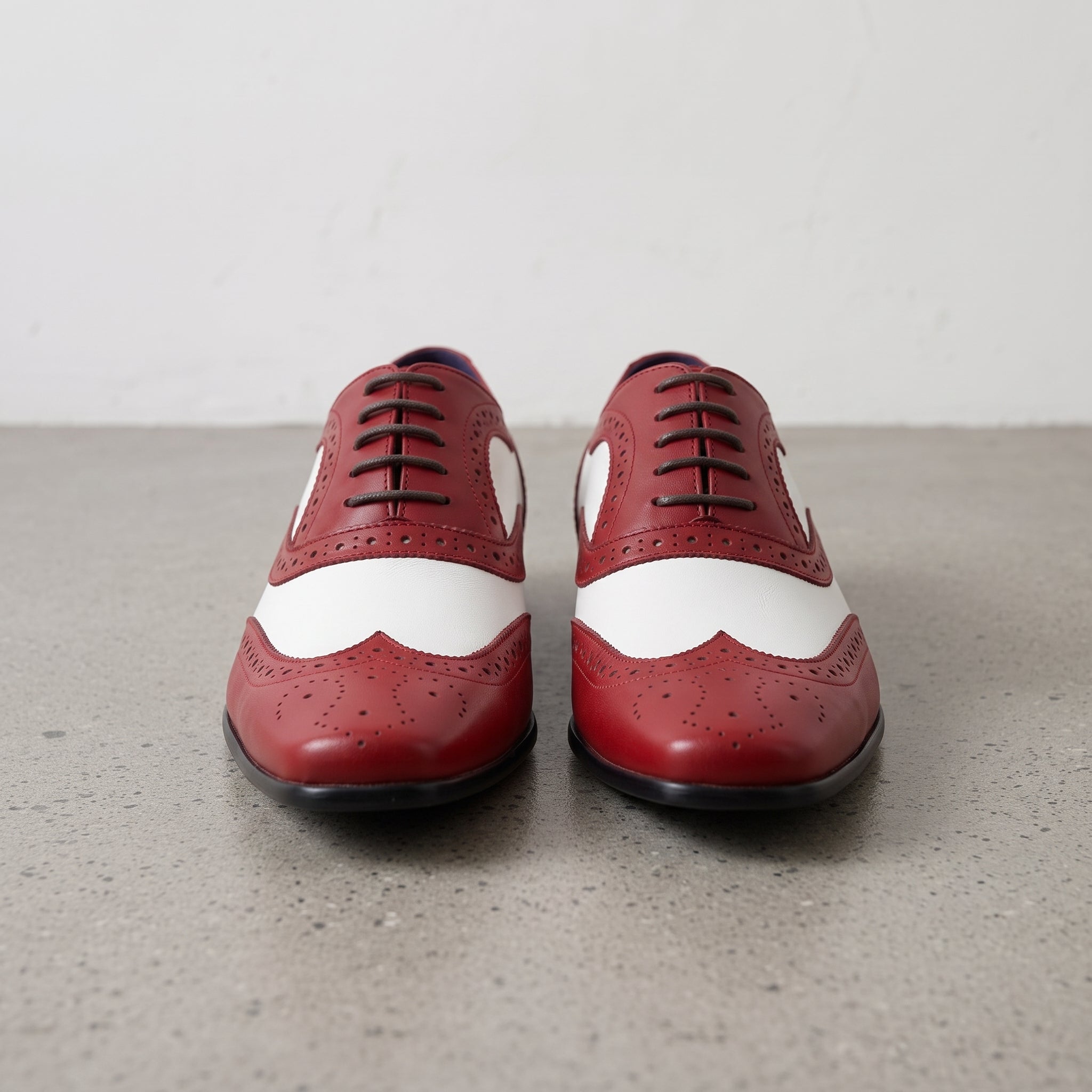 Men's Red and White Wingtip Leather Spectator Oxfords — Holland