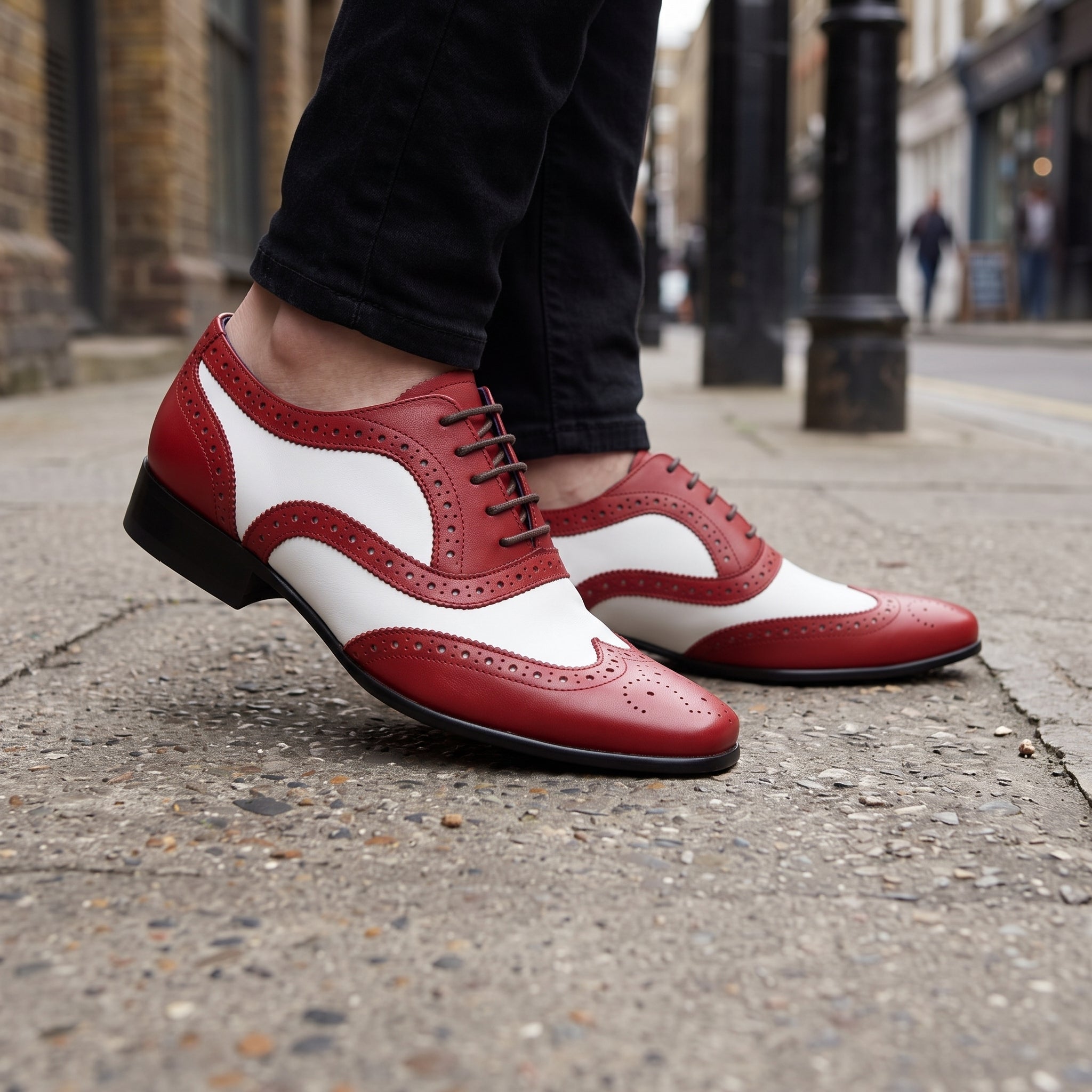 Handmade Men Spectator Shoes - Red White Shoes Wingtip Brogue Dress