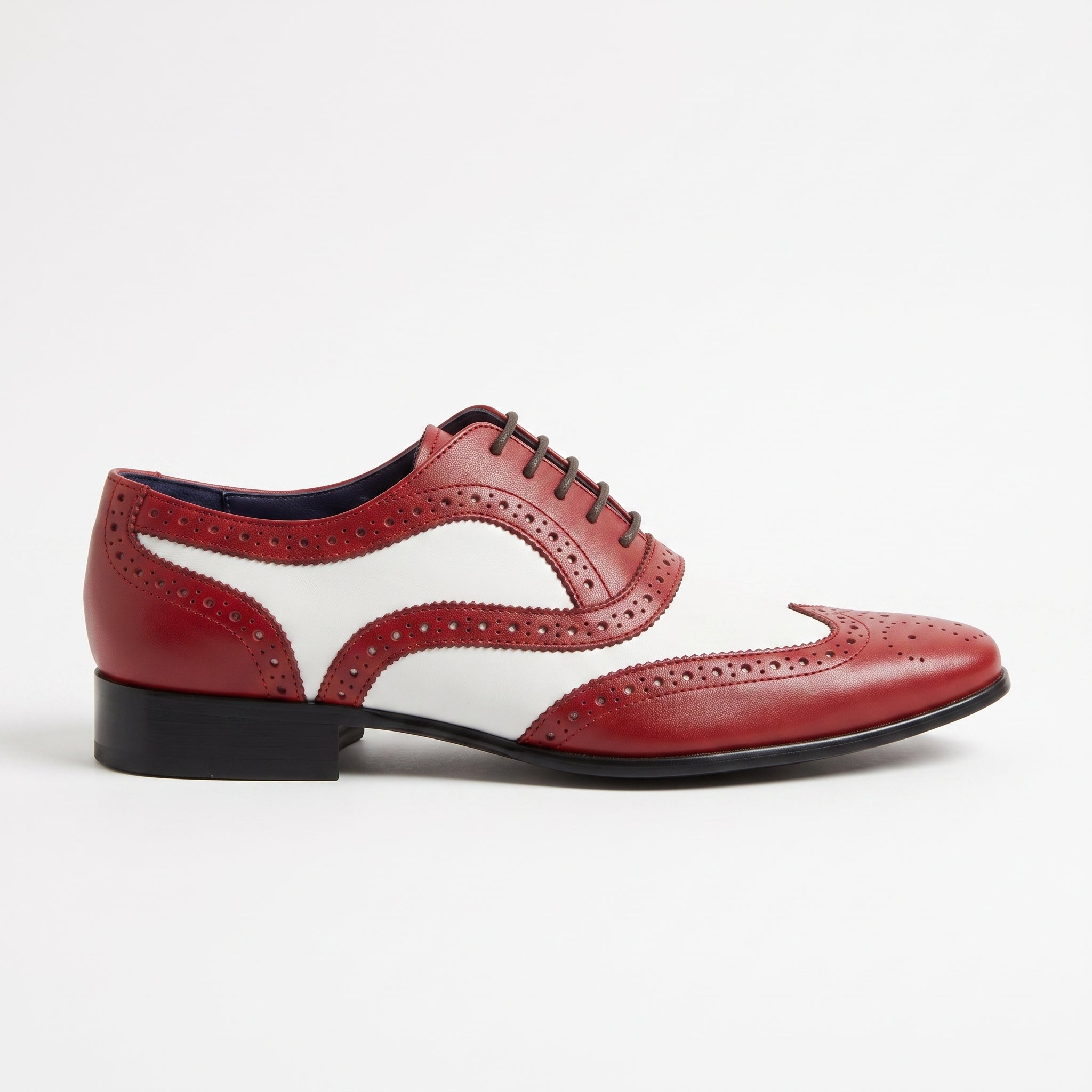 Men's Red and White Wingtip Leather Spectator Oxfords — Holland