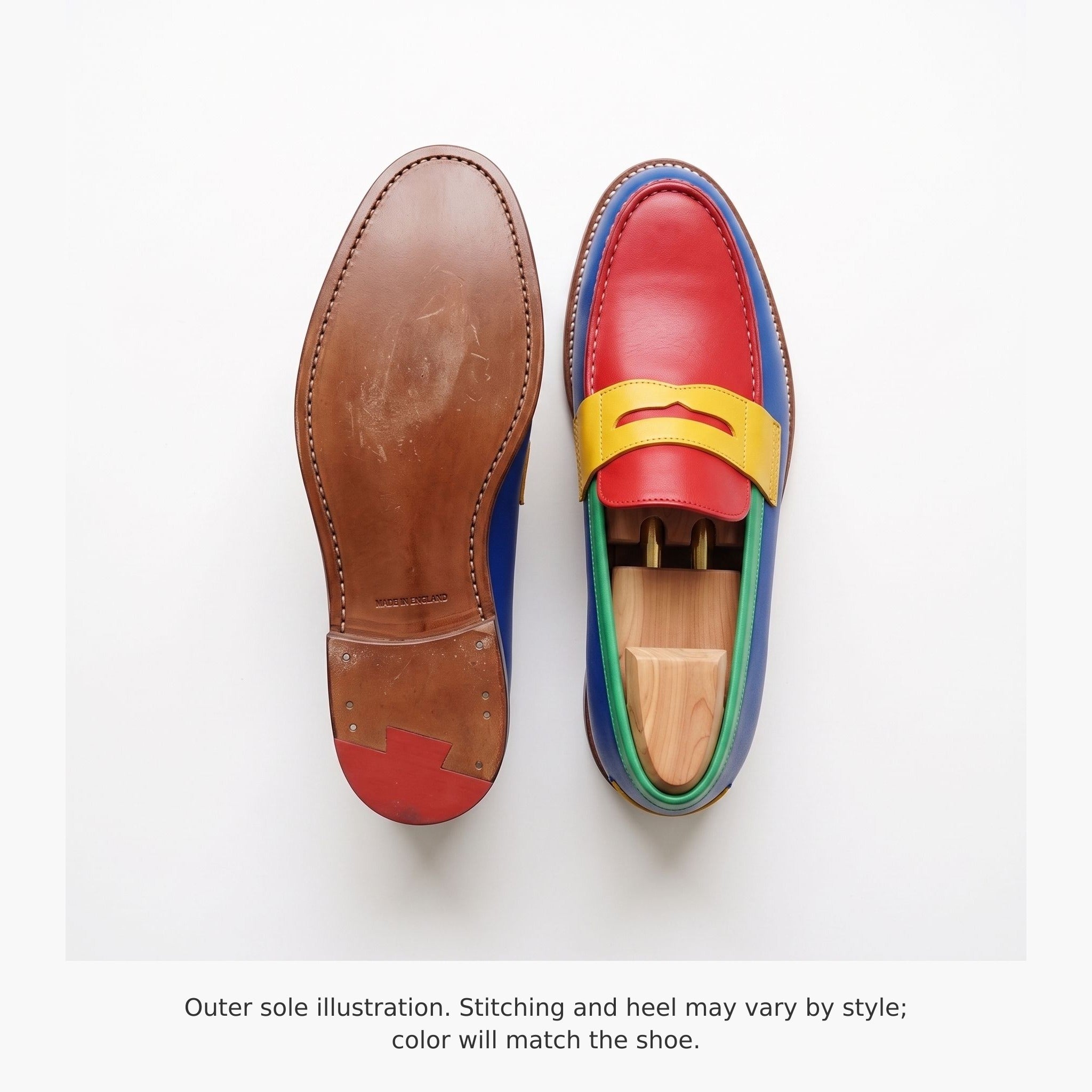 Men's Red Blue Yellow Green Leather Penny Loafers — Cabot