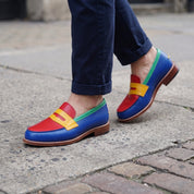Men's Red Blue Yellow Green Leather Penny Loafers — Cabot
