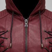 Men's Burgundy Hooded Leather Jacket — Bretherton
