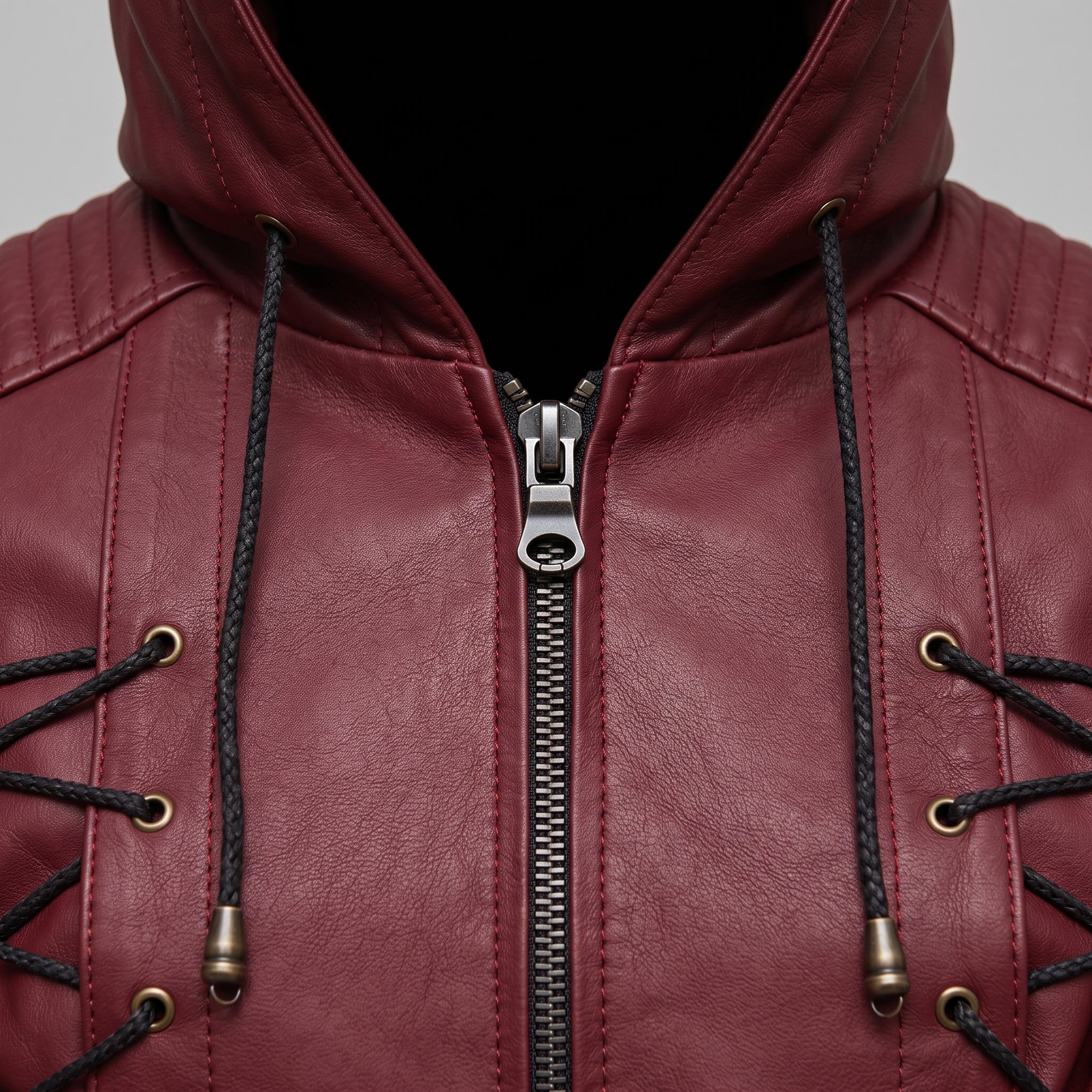 Men's Burgundy Hooded Leather Jacket — Bretherton